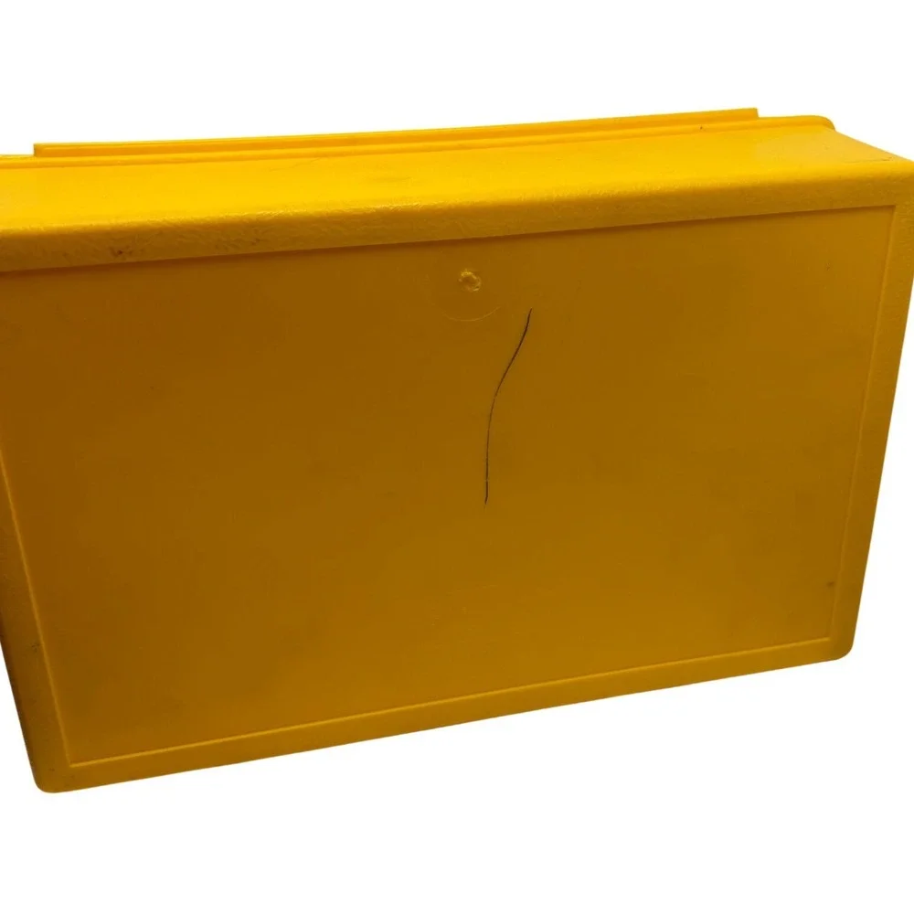 1980s Sterling Plastics Yellow School Utility Box 268 Hot‎ Dog Label 1981 USA